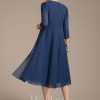 Mother of the Bride Dresses | A-line V-Neck Knee-Length Chiffon Lace Mother of the Bride Dress With Pleated Beading Sequins Navy Blue – Womens