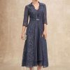 Mother of the Bride Dresses | A-line V-Neck Tea-Length Chiffon Mother of the Bride Dress Stormy – Womens