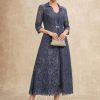 Mother of the Bride Dresses | A-line V-Neck Tea-Length Chiffon Mother of the Bride Dress Stormy – Womens