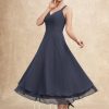 Mother of the Bride Dresses | A-line V-Neck Tea-Length Chiffon Mother of the Bride Dress Stormy – Womens