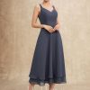 Mother of the Bride Dresses | A-line V-Neck Tea-Length Chiffon Mother of the Bride Dress Stormy – Womens