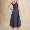 Mother of the Bride Dresses | A-line V-Neck Tea-Length Chiffon Mother of the Bride Dress Stormy – Womens