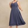 Mother of the Bride Dresses | A-line V-Neck Tea-Length Chiffon Mother of the Bride Dress Stormy – Womens