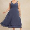 Mother of the Bride Dresses | A-line V-Neck Tea-Length Chiffon Mother of the Bride Dress Stormy – Womens