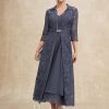 Mother of the Bride Dresses | A-line V-Neck Tea-Length Chiffon Mother of the Bride Dress Stormy – Womens