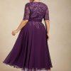 Mother of the Bride Dresses | A-line V-Neck Tea-Length Lace Chiffon Mother of the Bride Dress With Sequins Grape – Womens