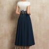 Mother of the Bride Dresses | A-line V-Neck Tea-Length Satin Chiffon Mother of the Bride Dress With Appliques Lace Dark Navy – Womens