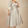 Mother of the Bride Dresses | A-line V-Neck Tea-Length Satin Mother of the Bride Dress With Pleated As Picture – Womens