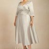 Mother of the Bride Dresses | A-line V-Neck Tea-Length Satin Mother of the Bride Dress With Pleated As Picture – Womens