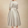 Mother of the Bride Dresses | A-line V-Neck Tea-Length Satin Mother of the Bride Dress With Pleated As Picture – Womens