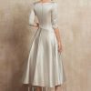 Mother of the Bride Dresses | A-line V-Neck Tea-Length Satin Mother of the Bride Dress With Pleated As Picture – Womens