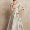 Mother of the Bride Dresses | A-line V-Neck Tea-Length Satin Mother of the Bride Dress With Pleated As Picture – Womens