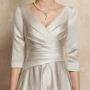 Mother of the Bride Dresses | A-line V-Neck Tea-Length Satin Mother of the Bride Dress With Pleated As Picture – Womens