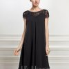 Mother of the Bride Dresses | Empire Scoop Illusion Knee-Length Chiffon Lace Mother of the Bride Dress With Sequins Beading Black – Womens