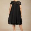 Mother of the Bride Dresses | Empire Scoop Illusion Knee-Length Chiffon Lace Mother of the Bride Dress With Sequins Beading Black – Womens