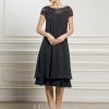 Mother of the Bride Dresses | Empire Scoop Illusion Knee-Length Chiffon Lace Mother of the Bride Dress With Sequins Beading Black – Womens