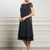 Mother of the Bride Dresses | Empire Scoop Illusion Knee-Length Chiffon Lace Mother of the Bride Dress With Sequins Beading Black – Womens