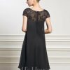 Mother of the Bride Dresses | Empire Scoop Illusion Knee-Length Chiffon Lace Mother of the Bride Dress With Sequins Beading Black – Womens