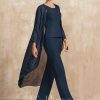 Mother of the Bride Dresses | Jumpsuit/Pantsuit Separates Scoop Floor-Length Chiffon Mother of the Bride Dress Dark Navy – Womens