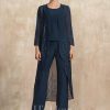 Mother of the Bride Dresses | Jumpsuit/Pantsuit Separates Scoop Floor-Length Chiffon Mother of the Bride Dress Dark Navy – Womens