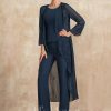 Mother of the Bride Dresses | Jumpsuit/Pantsuit Separates Scoop Floor-Length Chiffon Mother of the Bride Dress Dark Navy – Womens