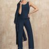 Mother of the Bride Dresses | Jumpsuit/Pantsuit Separates Scoop Floor-Length Chiffon Mother of the Bride Dress Dark Navy – Womens