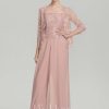 Mother of the Bride Dresses | Jumpsuit/Pantsuit Square Floor-Length Lace Chiffon Mother of the Bride Dress Dusty Rose – Womens