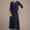 Mother of the Bride Dresses | Separates A-line Scoop Tea-Length Chiffon Mother of the Bride Dress With Sequins Beading As Picture – Womens