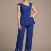 Mother of the Bride Dresses | Separates Jumpsuit/Pantsuit Asymmetrical Floor-Length Chiffon Mother of the Bride Dress With Pleated Sequins Beading As Picture – Womens