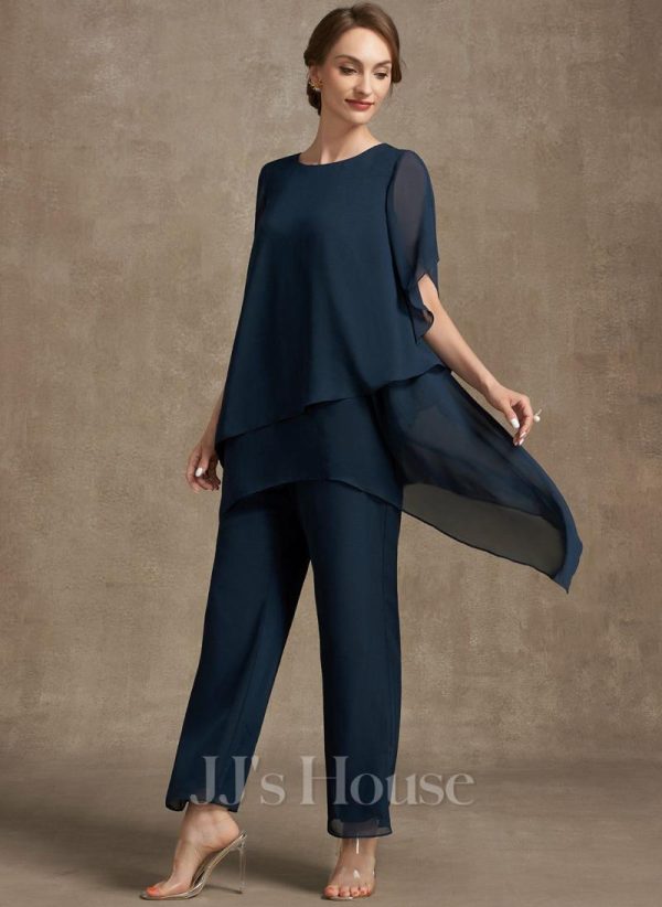 Mother of the Bride Dresses | Separates Jumpsuit/Pantsuit Scoop Ankle-Length Chiffon Mother of the Bride Dress Dark Navy – Womens