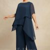 Mother of the Bride Dresses | Separates Jumpsuit/Pantsuit Scoop Ankle-Length Chiffon Mother of the Bride Dress Dark Navy – Womens