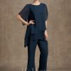 Mother of the Bride Dresses | Separates Jumpsuit/Pantsuit Scoop Ankle-Length Chiffon Mother of the Bride Dress Dark Navy – Womens