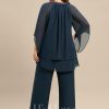 Mother of the Bride Dresses | Separates Jumpsuit/Pantsuit Scoop Floor-Length Chiffon Mother of the Bride Dress With Pleated Beading Sequins Dark Navy – Womens