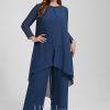 Mother of the Bride Dresses | Separates Jumpsuit/Pantsuit Scoop Floor-Length Chiffon Mother of the Bride Dress With Sequins Beading Navy Blue – Womens