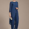 Mother of the Bride Dresses | Separates Jumpsuit/Pantsuit Scoop Floor-Length Chiffon Mother of the Bride Dress With Sequins Beading Navy Blue – Womens