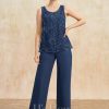 Mother of the Bride Dresses | Separates Jumpsuit/Pantsuit Scoop Floor-Length Lace Chiffon Mother of the Bride Dress With Sequins Navy Blue – Womens