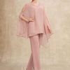 Mother of the Bride Dresses | Separates Jumpsuit/Pantsuit V-Neck Floor-Length Chiffon Mother of the Bride Dress With Beading Dusty Rose – Womens