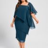 Mother of the Bride Dresses | Sheath/Column Asymmetrical Knee-Length Chiffon Mother of the Bride Dress With Sequins Beading Ink Blue – Womens