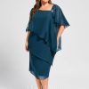 Mother of the Bride Dresses | Sheath/Column Asymmetrical Knee-Length Chiffon Mother of the Bride Dress With Sequins Beading Ink Blue – Womens