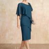 Mother of the Bride Dresses | Sheath/Column Asymmetrical Knee-Length Chiffon Mother of the Bride Dress With Sequins Beading Ink Blue – Womens