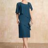 Mother of the Bride Dresses | Sheath/Column Asymmetrical Knee-Length Chiffon Mother of the Bride Dress With Sequins Beading Ink Blue – Womens