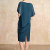 Mother of the Bride Dresses | Sheath/Column Asymmetrical Knee-Length Chiffon Mother of the Bride Dress With Sequins Beading Ink Blue – Womens