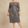 Mother of the Bride Dresses | Sheath/Column Off the Shoulder Illusion Knee-Length Lace Mother of the Bride Dress As Picture – Womens