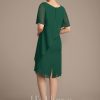 Mother of the Bride Dresses | Sheath/Column Scoop Asymmetrical Chiffon Mother of the Bride Dress With Sequins Beading Dark Green – Womens