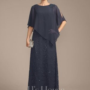 Mother of the Bride Dresses | Sheath/Column Scoop Floor-Length Chiffon Lace Mother of the Bride Dress With Sequins Beading As Picture – Womens