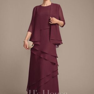 Mother of the Bride Dresses | Sheath/Column Scoop Floor-Length Chiffon Mother of the Bride Dress Cabernet – Womens