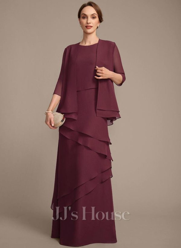 Mother of the Bride Dresses | Sheath/Column Scoop Floor-Length Chiffon Mother of the Bride Dress Cabernet – Womens