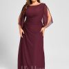 Mother of the Bride Dresses | Sheath/Column Scoop Floor-Length Chiffon Mother of the Bride Dress With Pleated Beading Cabernet – Womens