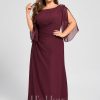 Mother of the Bride Dresses | Sheath/Column Scoop Floor-Length Chiffon Mother of the Bride Dress With Pleated Beading Cabernet – Womens