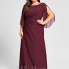 Mother of the Bride Dresses | Sheath/Column Scoop Floor-Length Chiffon Mother of the Bride Dress With Pleated Beading Cabernet – Womens